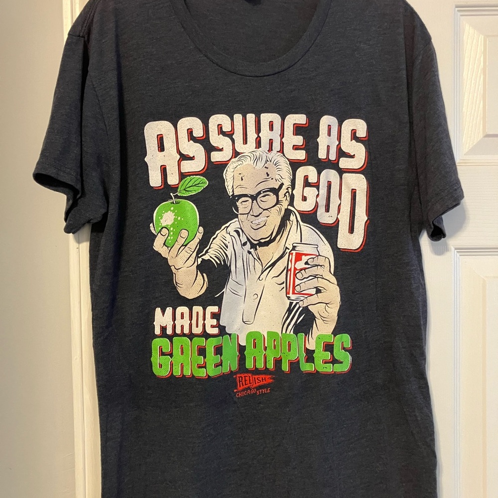 Chicago Cubs Harry Caray Green Apples Mens L Gray Short Sleeve Shirt